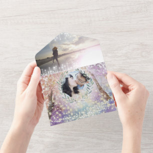 Invitation Tout En Un Élégant Mariage photo Fairytale Forest Wreath