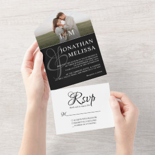 Invitation Tout En Un Élégant Mariage photo noir et blanc