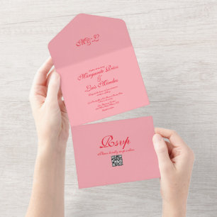 Invitation Tout En Un Élégant Mariage rouge rose simple