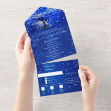 Élégant Mariage Royal Blue Heart Leaf Tree