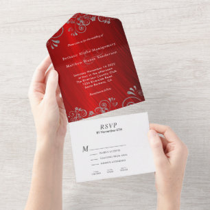 Invitation Tout En Un Élégant Mariage rubis Red Grey