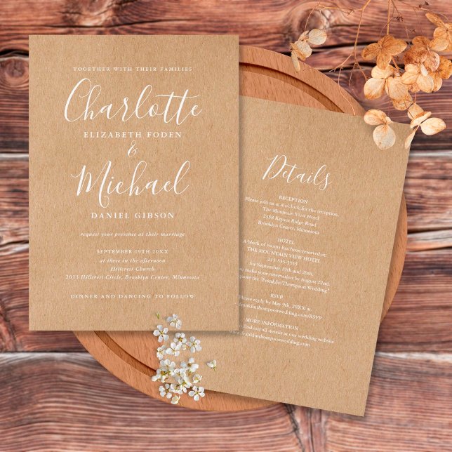 Invitation Tout en un élégant Mariage rustique Kraft (Créateur téléchargé)