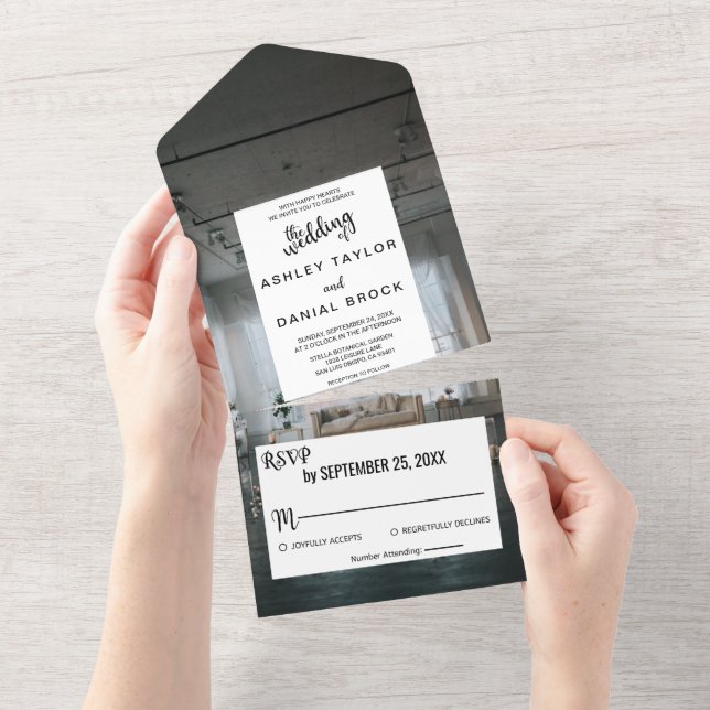 Invitation Tout En Un Élégant Mariage rustique Lieu Automne Floral Maria (Déchirure)