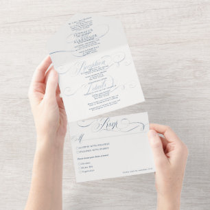 Invitation Tout En Un Élégant Mariage simple de la marine officielle