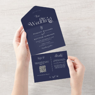 Invitation Tout En Un Élégant Mariage Whimsical bleu marine
