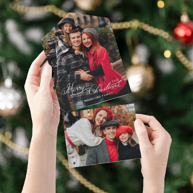 Invitation Tout En Un Elegant Merry Christmas Calligraphy 1-Photo (Créateur téléchargé)