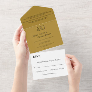 Invitation Tout En Un Élégant minimal Beige Monogramme Chic Mariage mode