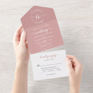 Invitation Tout En Un Élégant minimal Floral Dusty Mariage de monogramme