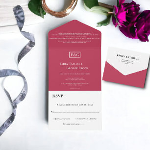 Invitation Tout En Un Élégant minimal Magenta Monogramme Mariage moderne