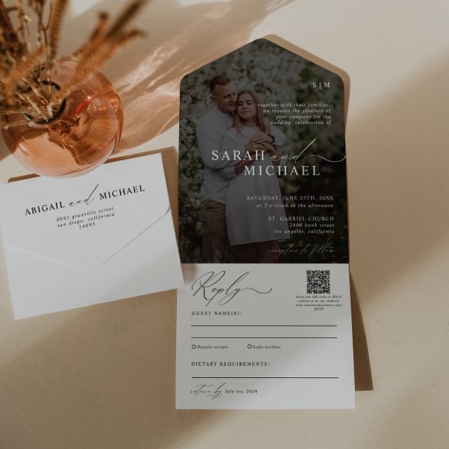 Invitation Tout En Un Élégant minimal nettoyage script QR Code Mariage p (Créateur téléchargé)