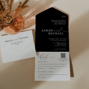 Invitation Tout En Un Élégant minimal nettoyage script QR Code Mariage p