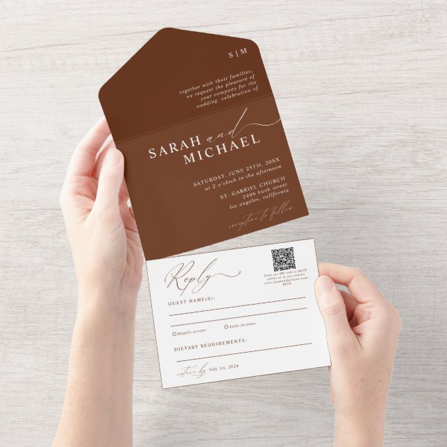 Invitation Tout En Un Élégant minimal nettoyage script QR Code Mariage p (Déchirure)