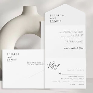 Invitation Tout En Un Élégant minimaliste Mariage noir et blanc