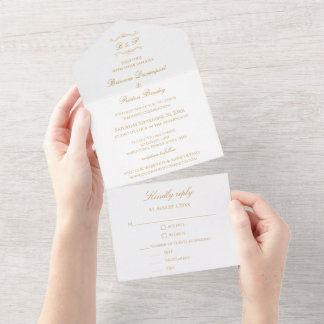 Invitation Tout En Un Elegant Modern Gold Script Monogram Wedding