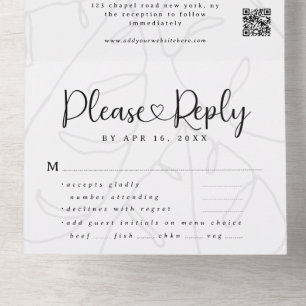 Invitation Tout En Un Élégant Moderne Chic Feuillage Option de Repas QR