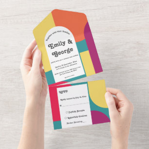 Invitation Tout En Un Élégant moderne coloré Abstrait élégant Mariage