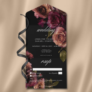 Invitation Tout En Un Elégant Moody rouille bouillie Bourgogne Floral Pa