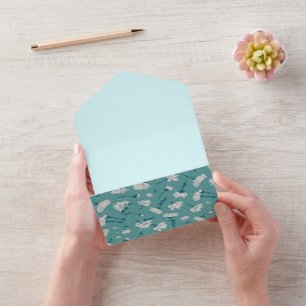 Invitation Tout En Un Élégant motif floral - Botanique Turquoise et blan