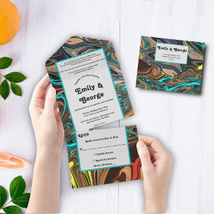 Invitation Tout En Un Elégant Pastel Peinture à l'huile Mariage Abstrait