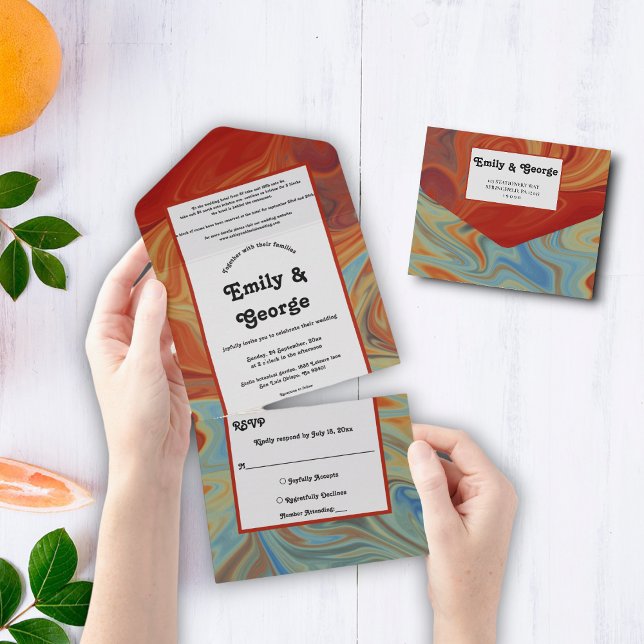 Invitation Tout En Un Elégant Pastel Rouge Bleu Abstrait Mariage artisti (Créateur téléchargé)