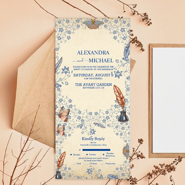 Invitation Tout En Un Elegant Periwinkle Floral Wedding (Créateur téléchargé)