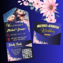 Élégant Photo Floral Blue Tearaway Mariage