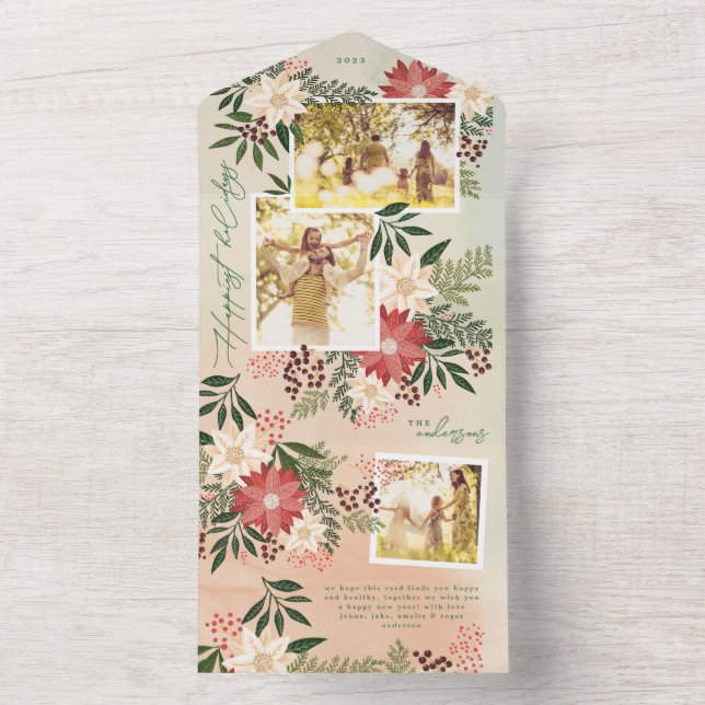 Invitation Tout En Un Elégant Poinsettia Photo Collage Joyeux Fêtes (À l'intérieur)