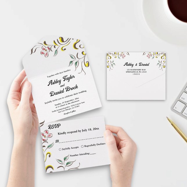 Invitation Tout En Un Elégant Rose de verdure simple Boho Mariage fleuri (Créateur téléchargé)
