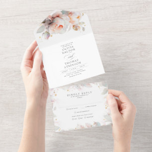 Invitation Tout En Un Élégant Rose doux Fleurs Boho Mariage