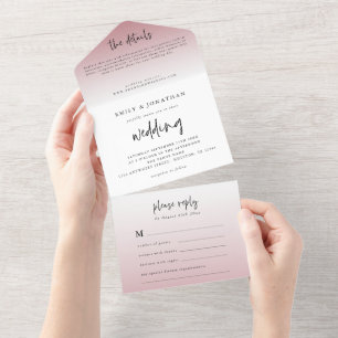 Invitation Tout En Un Élégant Rose Dusty Mariage Script