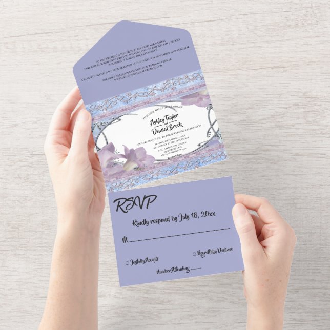 Invitation Tout En Un Élégant Rose orange violet Mariage délicat (Déchirure)