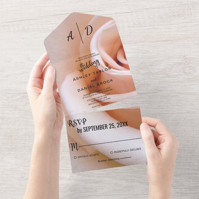 Invitation Tout En Un Élégant rose rose rose rose Mariage A (Déchirure)