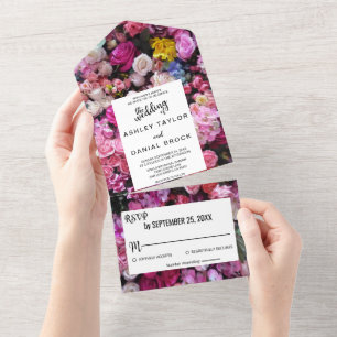 Invitation Tout En Un Élégant rose Roses Fleurs Mariage Floral été