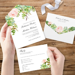 Invitation Tout En Un Elégant Rose Succulent Jardin Boho Mariage