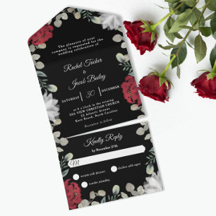 Invitation Tout En Un Elégant Rouge Blanc Floral Mariage