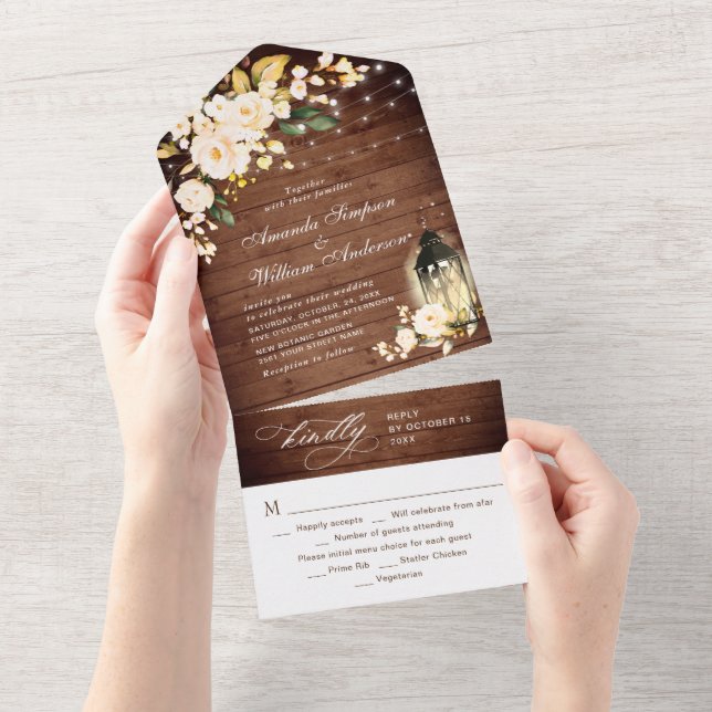 Invitation Tout En Un Élégant Rustic Bois Blush Rose Mariage (Déchirure)