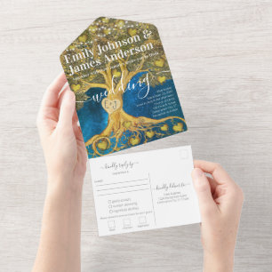 Invitation Tout En Un Elégant Rustic Gold Heart Leaf Mariage