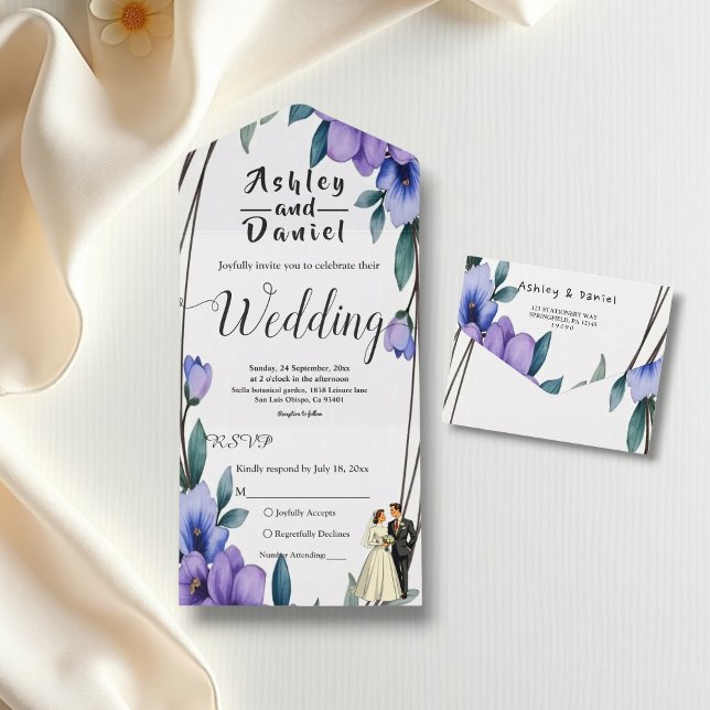 Invitation Tout En Un Élégant Rustique Floral Wreath Bride Mariage de ch (Créateur téléchargé)