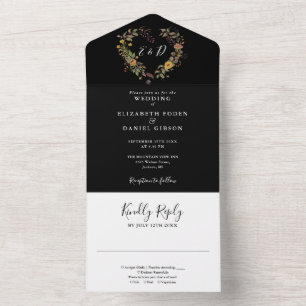 Invitation Tout En Un Élégant Rustique moderne Mariage de coeur floral