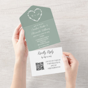 Invitation Tout En Un Elégant Sage Green Moderne Unique RSVP QR Code