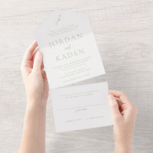 Invitation Tout En Un Élégant Sage Green Script Monogramme Mariage