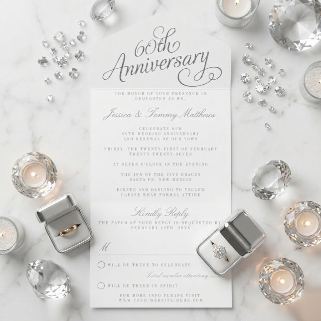 Invitation Tout En Un Elegant Script 60th Diamond Wedding Anniversary (Créateur téléchargé)
