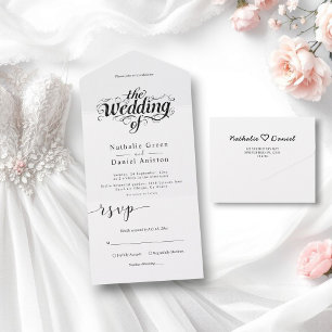 Invitation Tout En Un Élégant script de calligraphie Mariage noir et bla