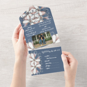 Invitation Tout En Un Élégant Script Photo Hawaiian Floral Beach Mariage