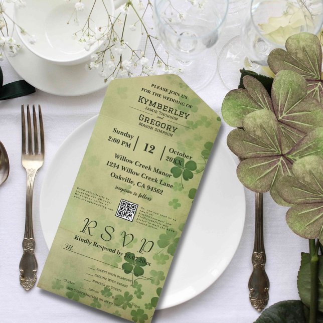 Invitation Tout En Un Élégant Shamrock Clover Irish Celtic QR Code (Créateur téléchargé)