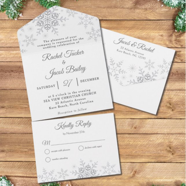 Invitation Tout En Un Élégant Snowflakes Noël Mariage d'hiver (Créateur téléchargé)