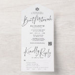 Invitation Tout En Un Elegant Star of David Bat Mitzvah QR Meal Option<br><div class="desc">Celebrate your daughter’s special day with this modern Bat Mitzvah all-in-one invitation with RSVP, designed with elegant handwritten script typography, a minimalist layout, and a classic Star of David Jewish symbol. This trendy minimalist Bat Mitzvah invitation combines the ceremony invitation and tear-off RSVP response card into one convenient design, making...</div>