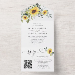 Invitation Tout En Un Elégant Sunflower Eucalyptus Mariage code QR