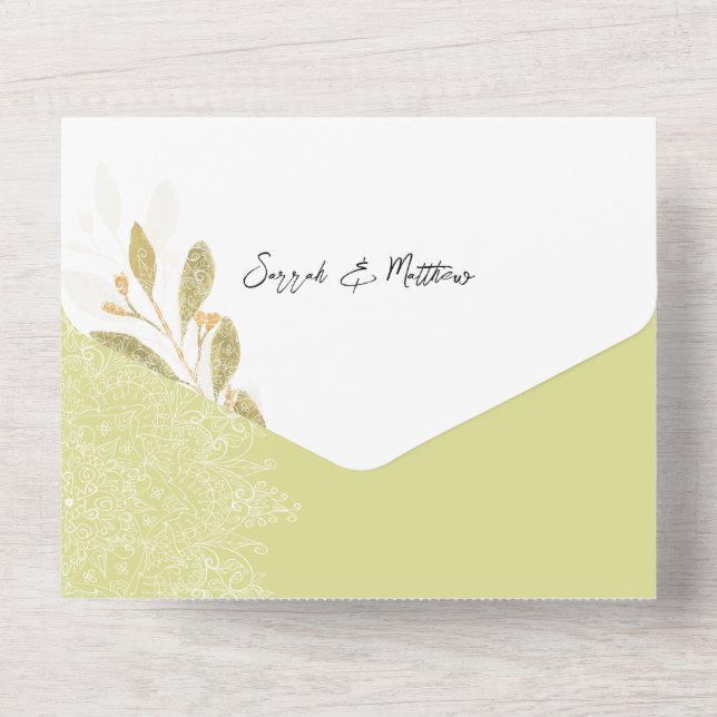 Invitation Tout En Un Elégant thé vert romantique aquarelle Art (Verso)