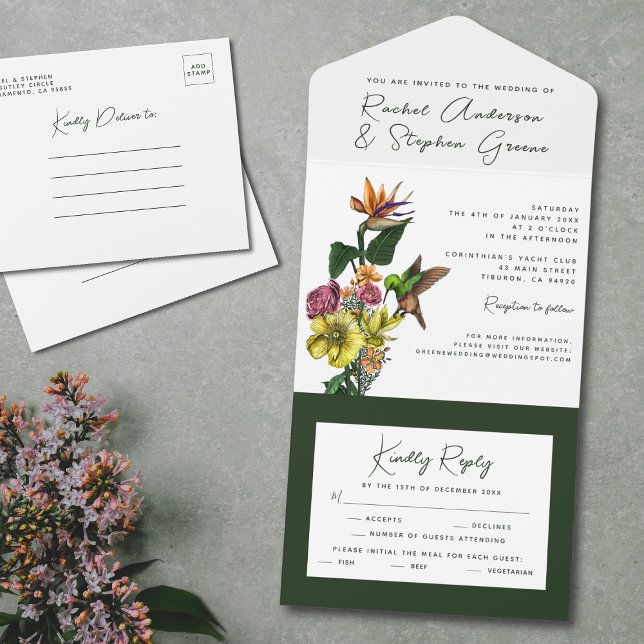 Invitation Tout En Un Élégant Tropical Floral Verdure Mariage d'été Al (Créateur téléchargé)